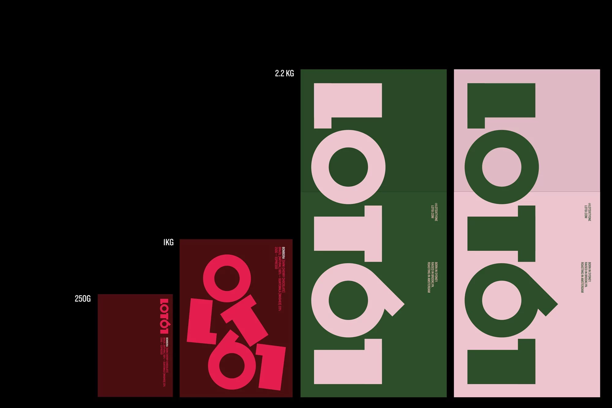 Minimalist product packaging featuring stacked boxes with the 'LOTO1' brand, showcasing varying sizes against a dark background.