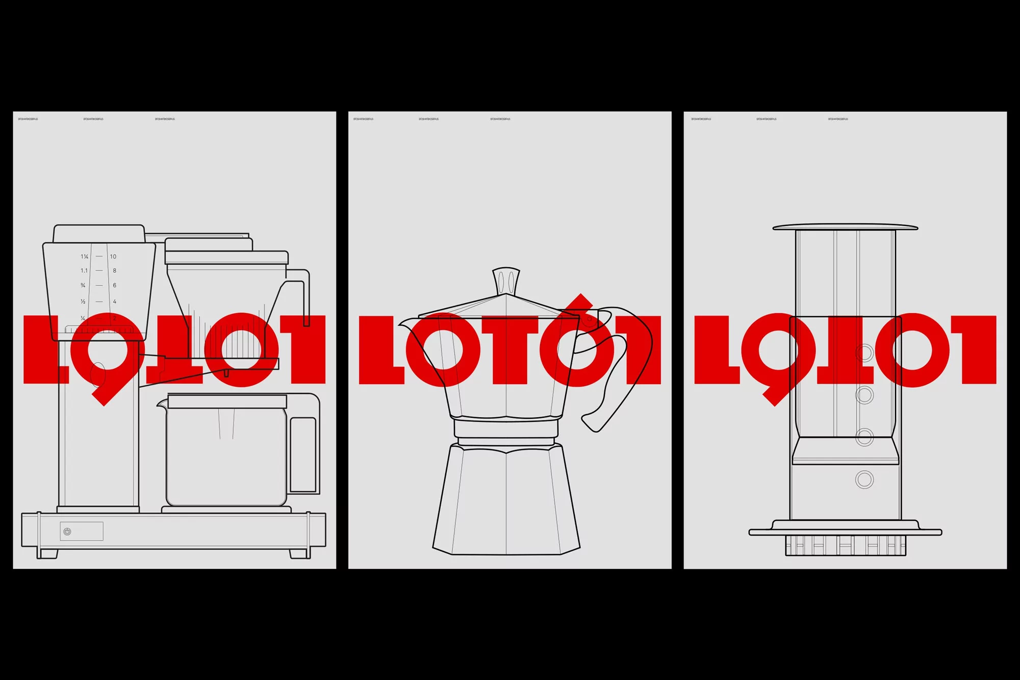 Illustration of a pour-over coffee maker, Moka pot, and Aeropress coffee maker against a light gray background.