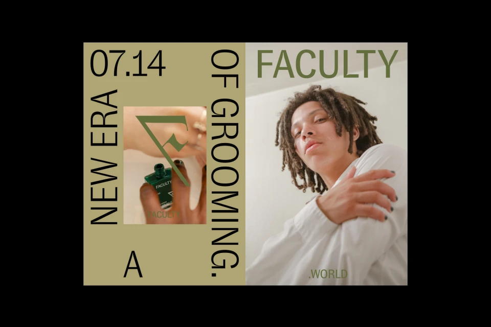 Grooming product ad featuring an adult with dreadlocks in a white shirt, and a hand applying nail polish in a studio setting.