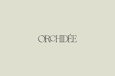 Orchidee brand logo typography centered on a light green textured paper background