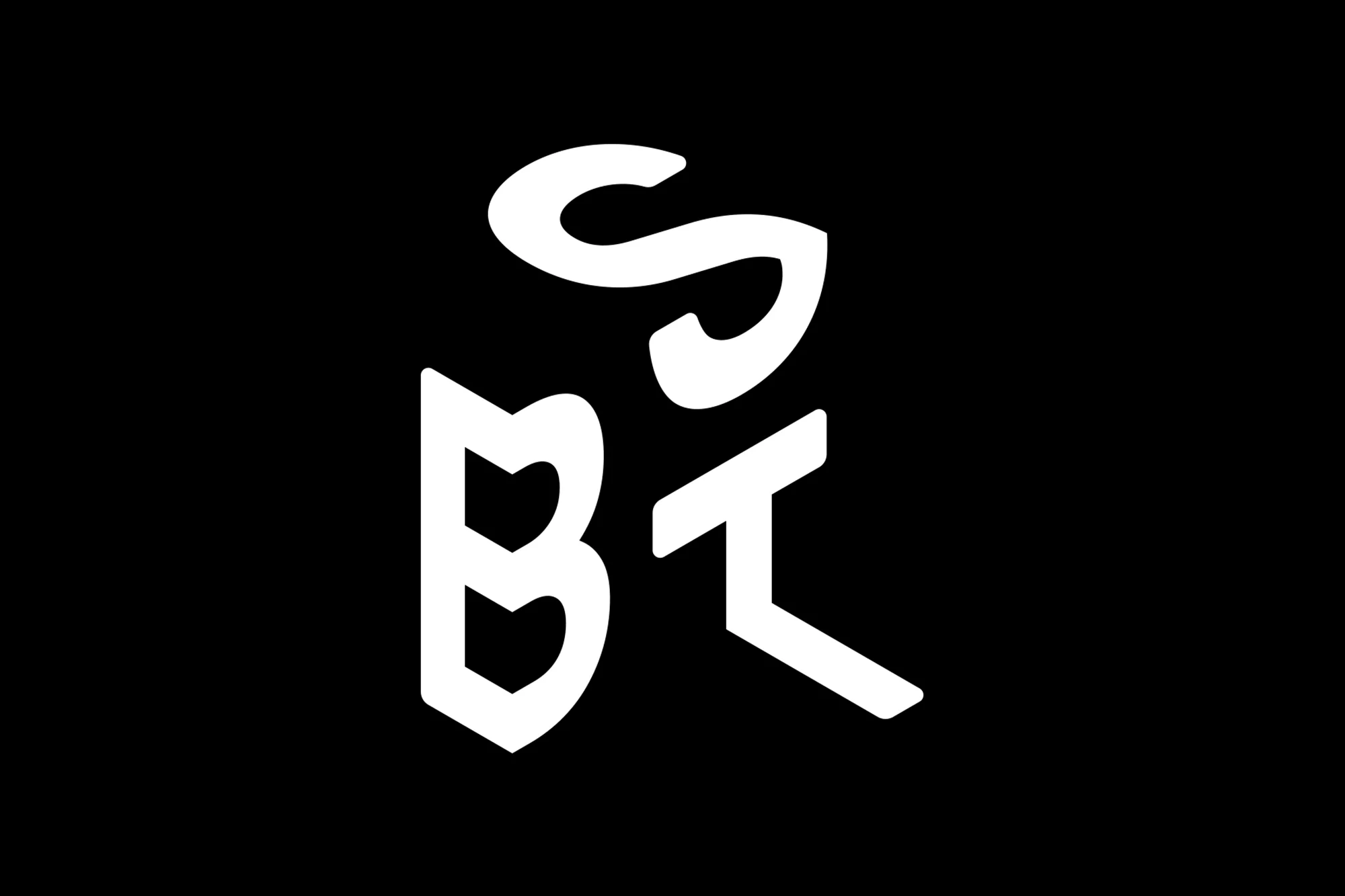 Abstract graphic design of letters 'BST' in white against a black background.