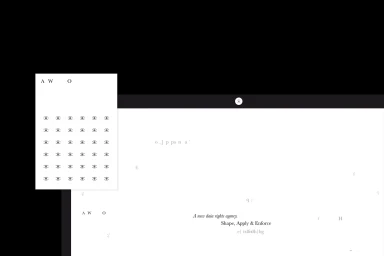 AWO brand identity design featuring a white card with eye iconography against a dark background