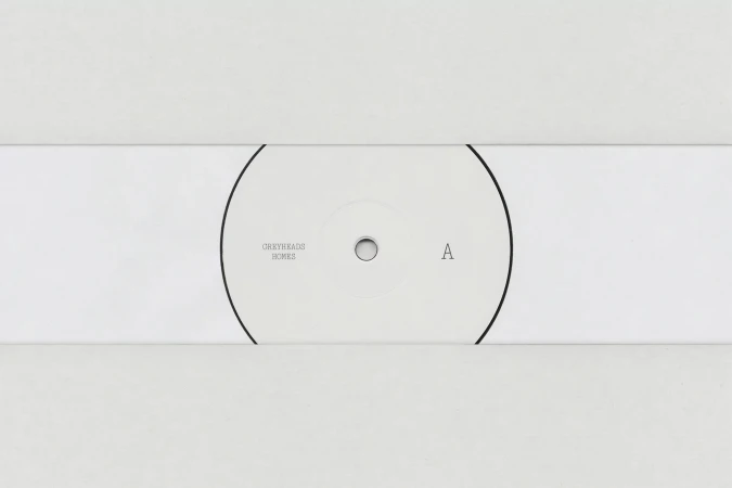 Close-up of a vinyl record in a white paper sleeve with text 'GREYHEADS HOMES' and the letter 'A' visible on the record label.