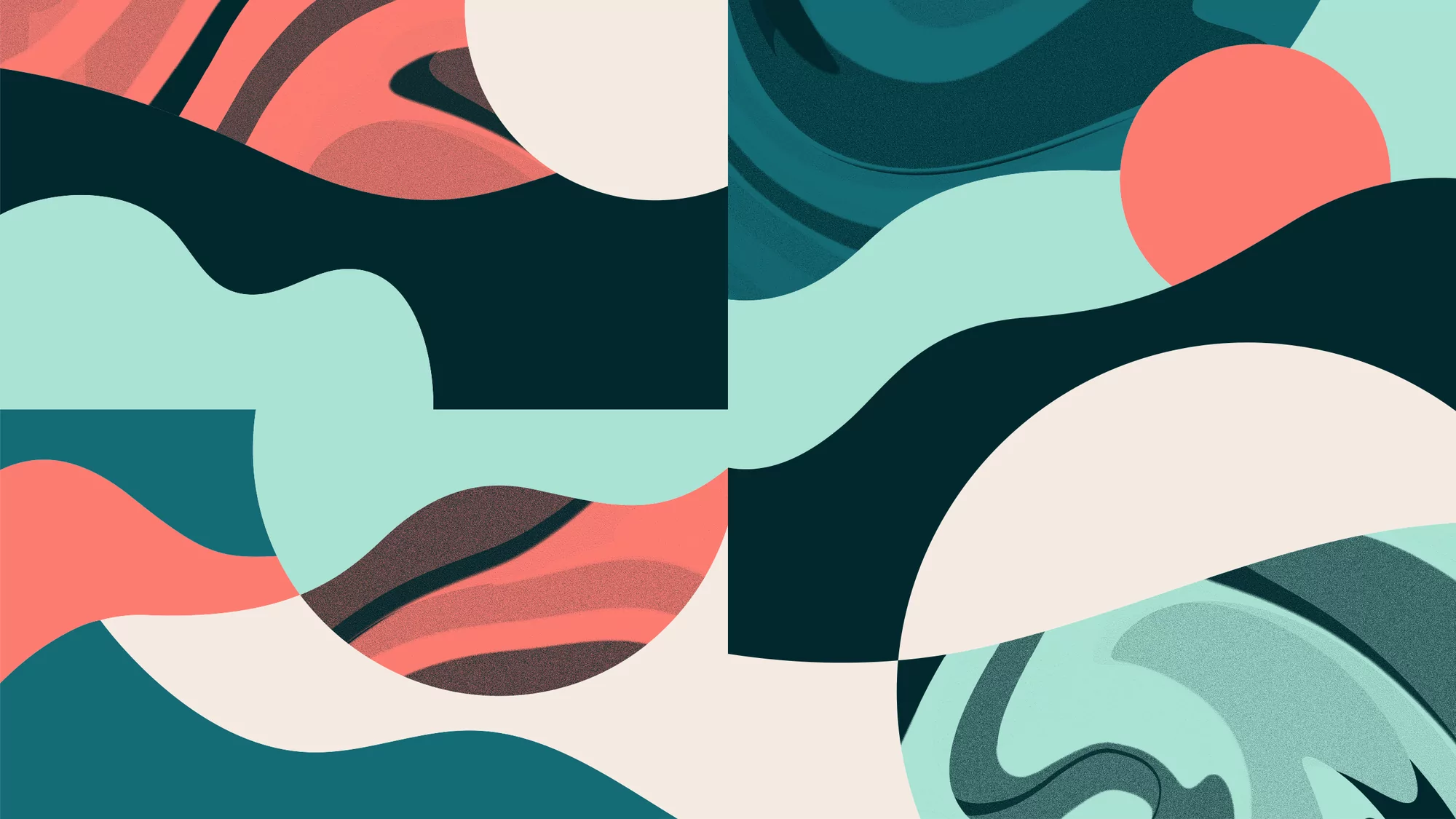 Abstract digital art with geometric shapes, fluid patterns, and a pastel color palette creating a modern, eye-catching visual design.