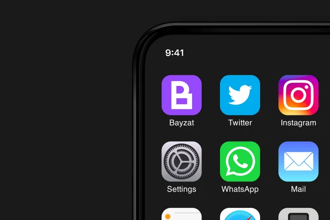 Smartphone home screen showcasing app icons like Instagram, Twitter, WhatsApp, Settings, and Mail against a dark background.