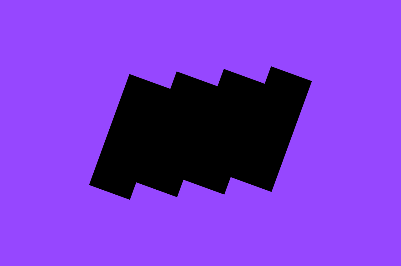 Abstract geometric design with black steps on a purple background, creating a simple yet visually striking composition.