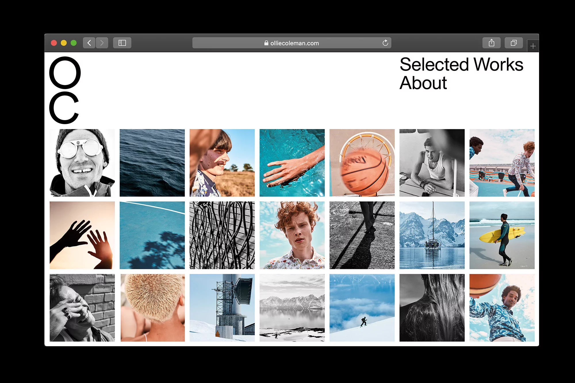 A webpage displaying curated visual content, featuring thumbnails of people, landscapes, and objects, showcasing a diverse portfolio of visual art.