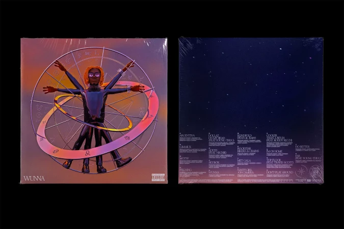 Gunna's album cover features the artist rendered in CGI, posing in front of a circular astronomical chart on a vibrant orange background.
