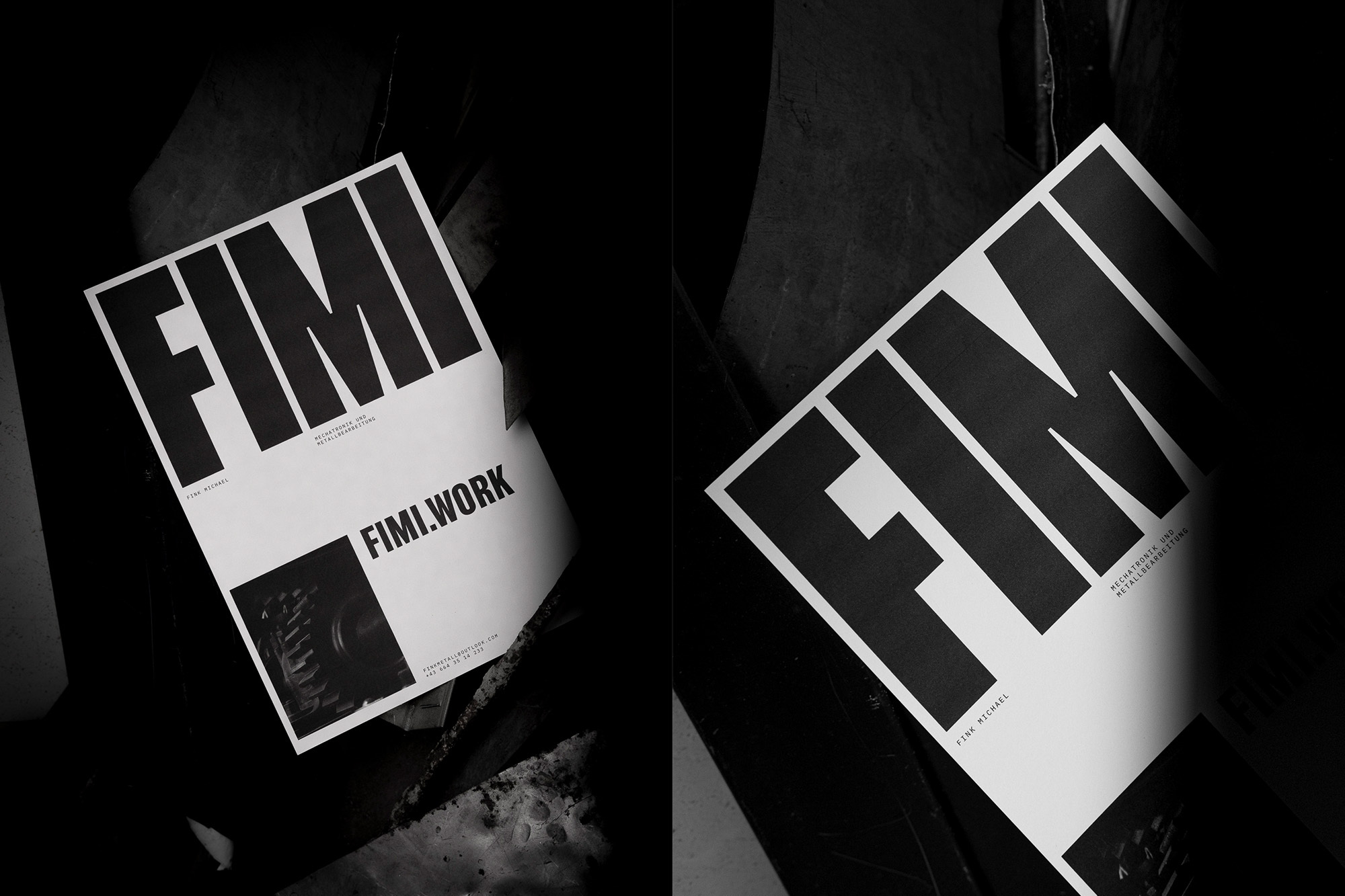 Two monochromatic book covers display 'FIMI' in bold, stacked letters with smaller text and a graphic element underneath.