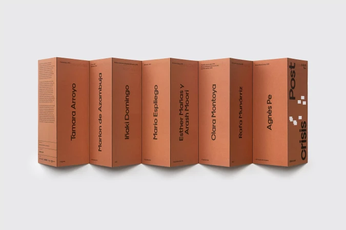 Six earth-tone hardcover books are lined up, their spines forming an accordion pattern against a white background with simple shadows.