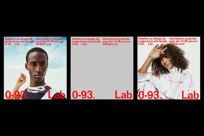 Triptych of fashion ads featuring close-up portraits of young Black adults against light backgrounds with bold text overlays.