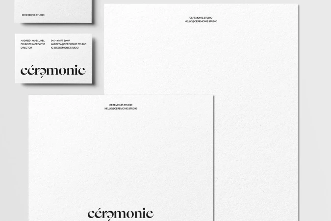 Clean, minimalist branding suite featuring letterhead, business card, and logo design with elegant typography and a modern, monochromatic aesthetic.