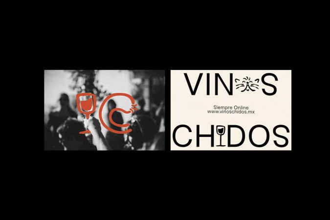 Wine company advertisement featuring an event and a brand logo with bold text and graphic design elements.