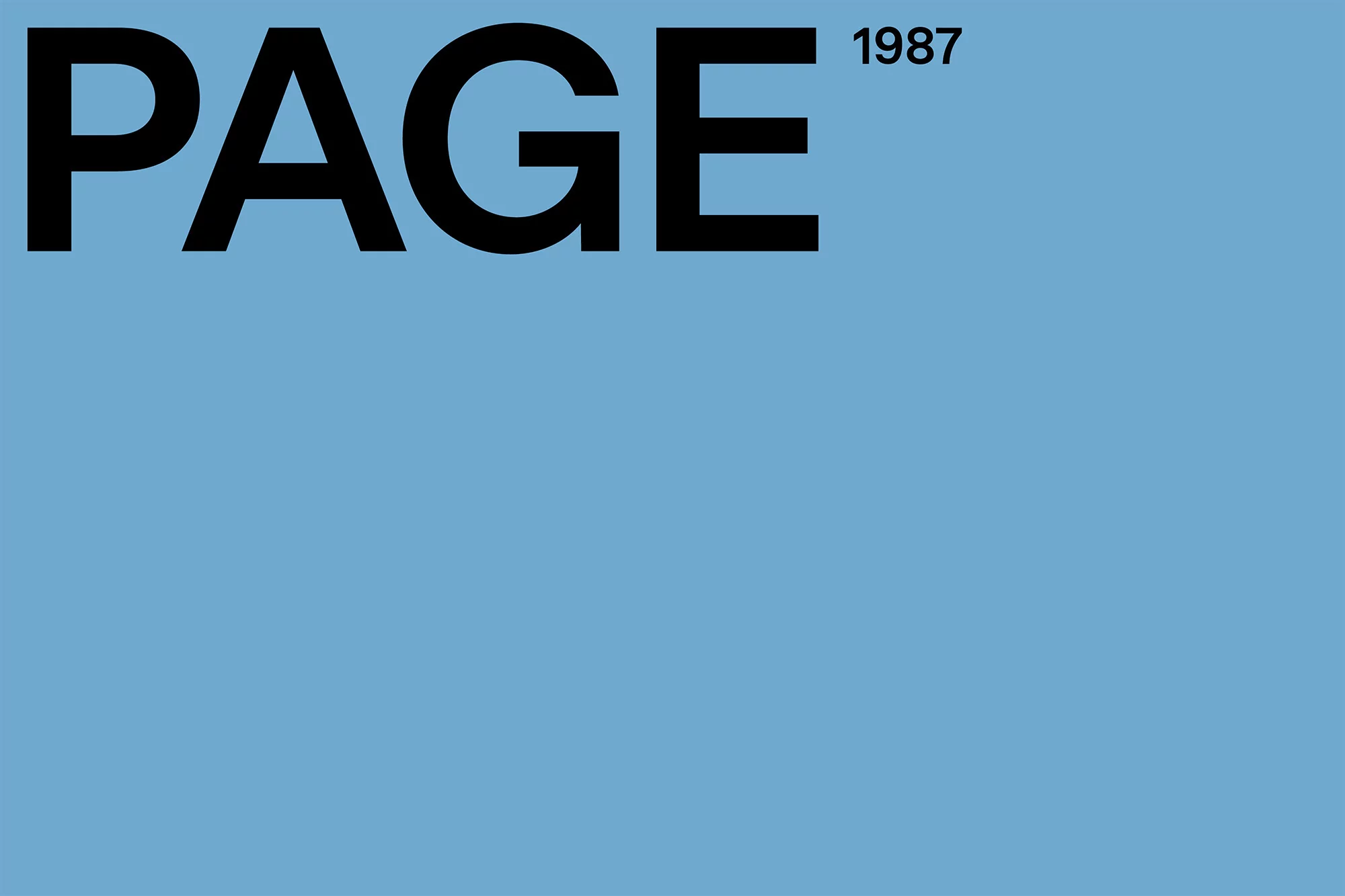 Graphic design featuring the word 'PAGE' and the number '1987' in bold black typeface against a solid light blue background.