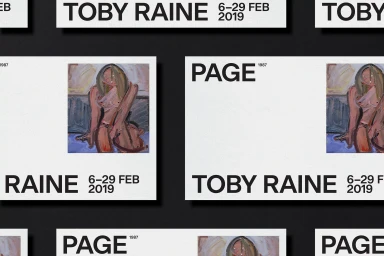 Graphic design brand identity featuring exhibition posters with typography and artwork by Toby Raine for PAGE