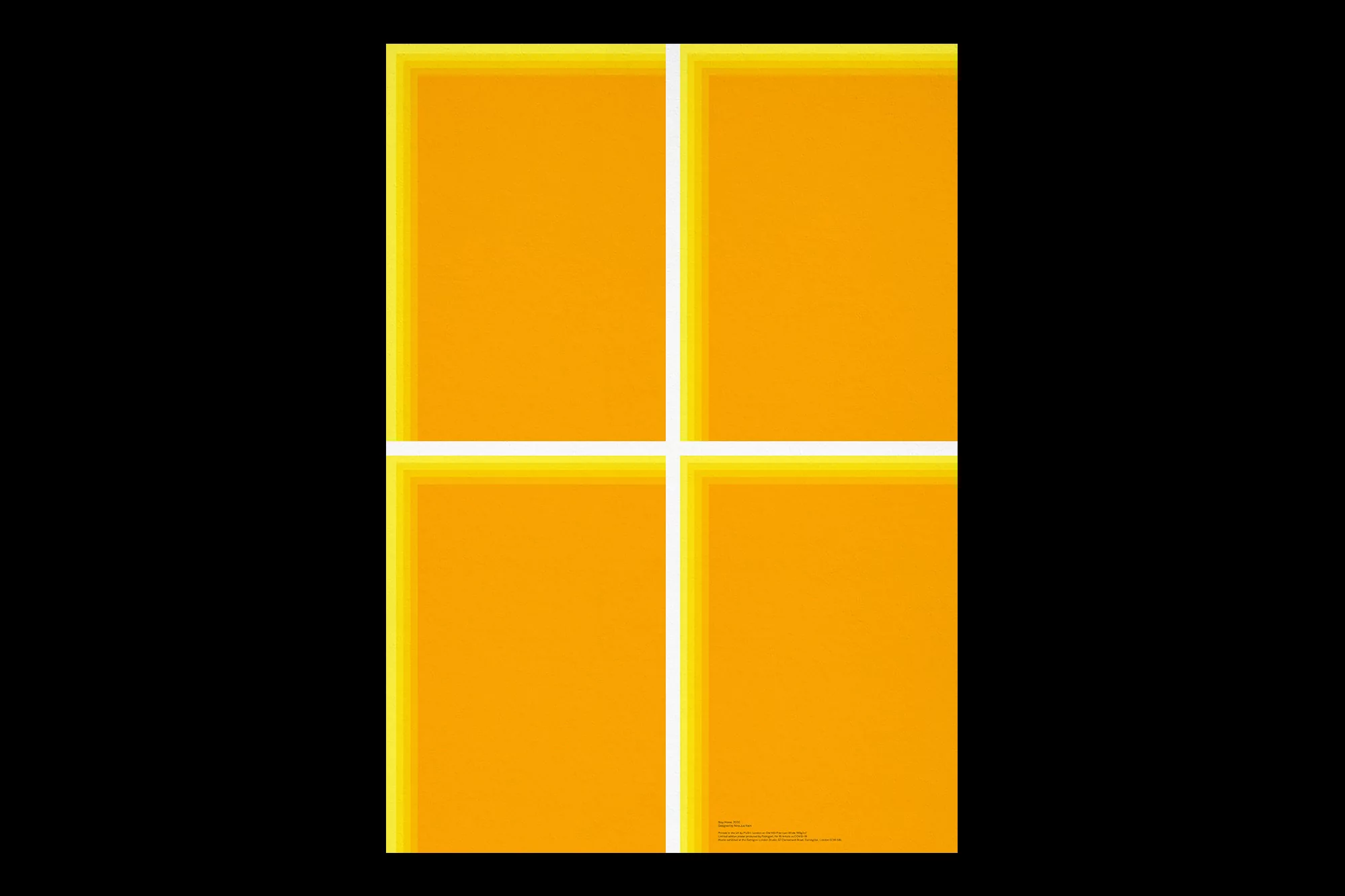 Abstract graphic art with four amber-colored blocks separated by white lines, set against a black background.