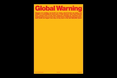 A bold yellow awareness poster featuring red typography with the headline Global Warning and explanatory text underneath