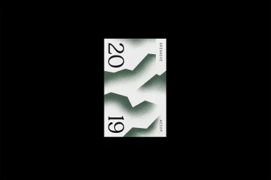 Minimalist graphic design poster featuring the year 2019 and Aesop branding against a black background