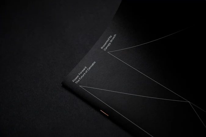 Close-up studio shot of a black book cover with white text, geometric lines and minimal design elements.