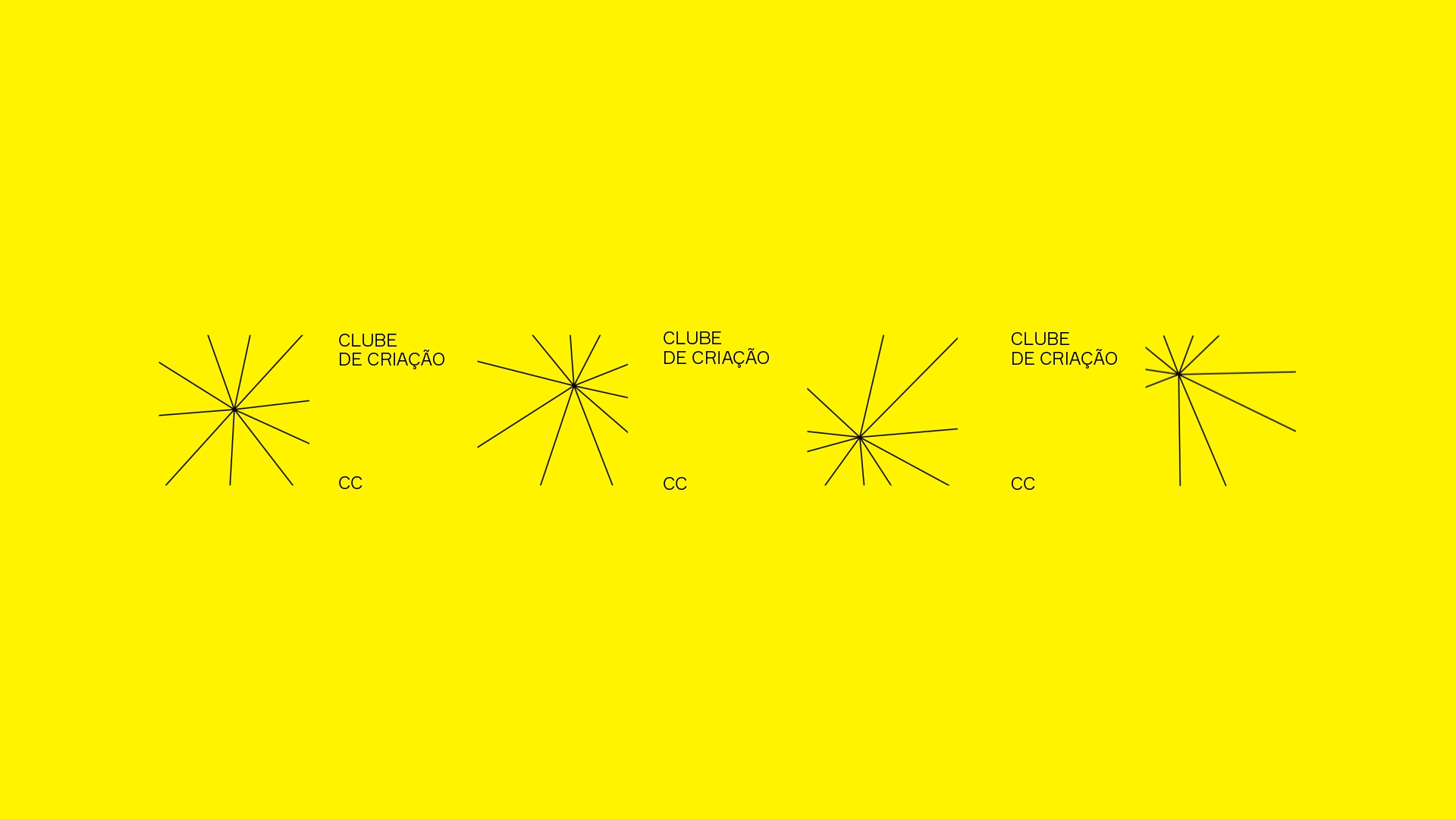 Abstract geometric design with radial lines and minimal text on a bright yellow background, conveying a modern, artistic concept.