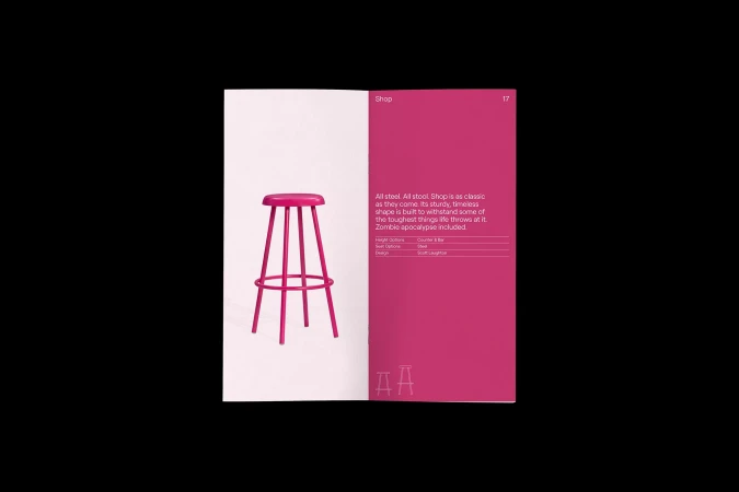 Studio shot of a magenta bar stool. This image features a modern metal stool with a round seat, isolated against a bright white background.