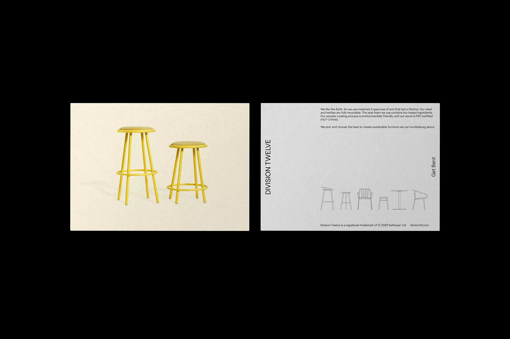 Two yellow bar stools, one tall and one short, are displayed against a neutral backdrop, showing minimalist design and modern furniture.