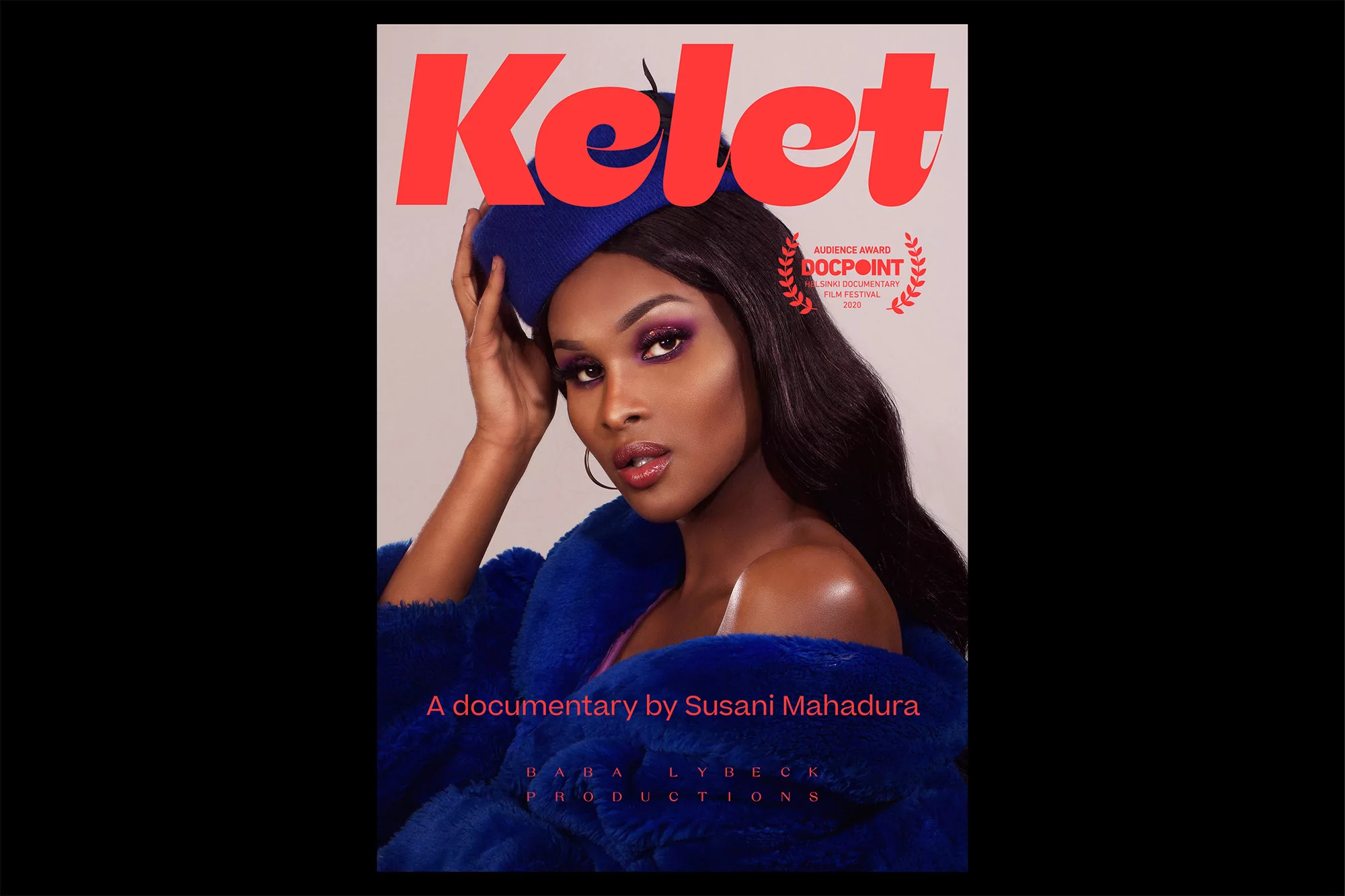 Close-up magazine cover featuring a model with blue hat and fur, against a neutral backdrop, with the magazine title 'Kelet' in bold red.