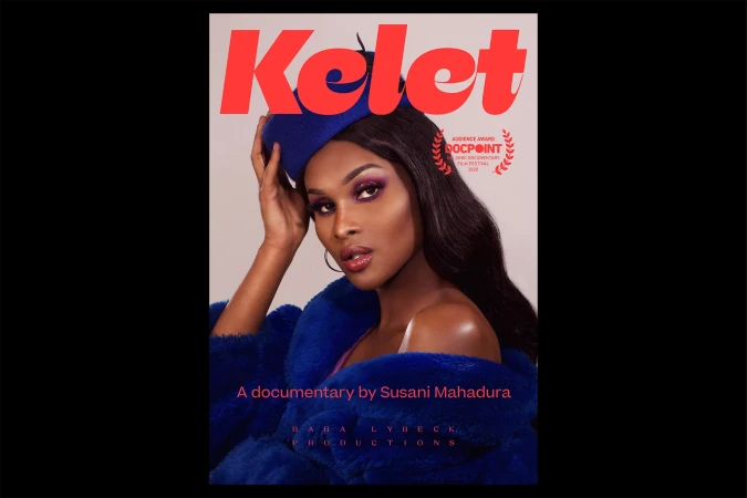 Close-up magazine cover featuring a model with blue hat and fur, against a neutral backdrop, with the magazine title 'Kelet' in bold red.