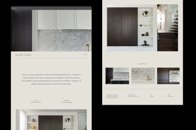 Website layout mockup for Spatial Studio showcasing modern interior architecture and clean typography.