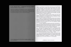 Graphic design layout featuring extensive typography and text columns about From Start to Finnish at Edinburgh Festival Fringe