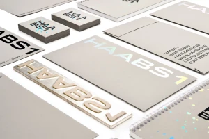 Corporate identity stationery mockup featuring branded letterheads, envelopes, notepads, and business cards on white.