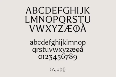 Typography showcase displaying uppercase and lowercase serif letters, numbers, and punctuation marks for Hamran.