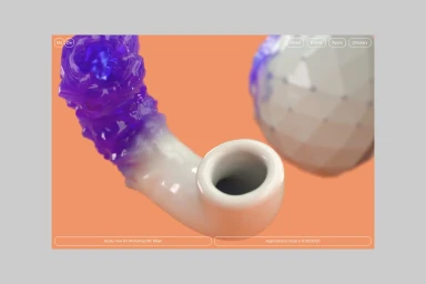 Digital illustration featuring a curved white ceramic pipe with purple translucent detailing against an orange background