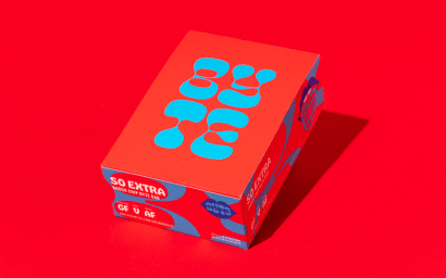 Red product packaging box for Byte featuring bold blue typography on a vibrant red surface.