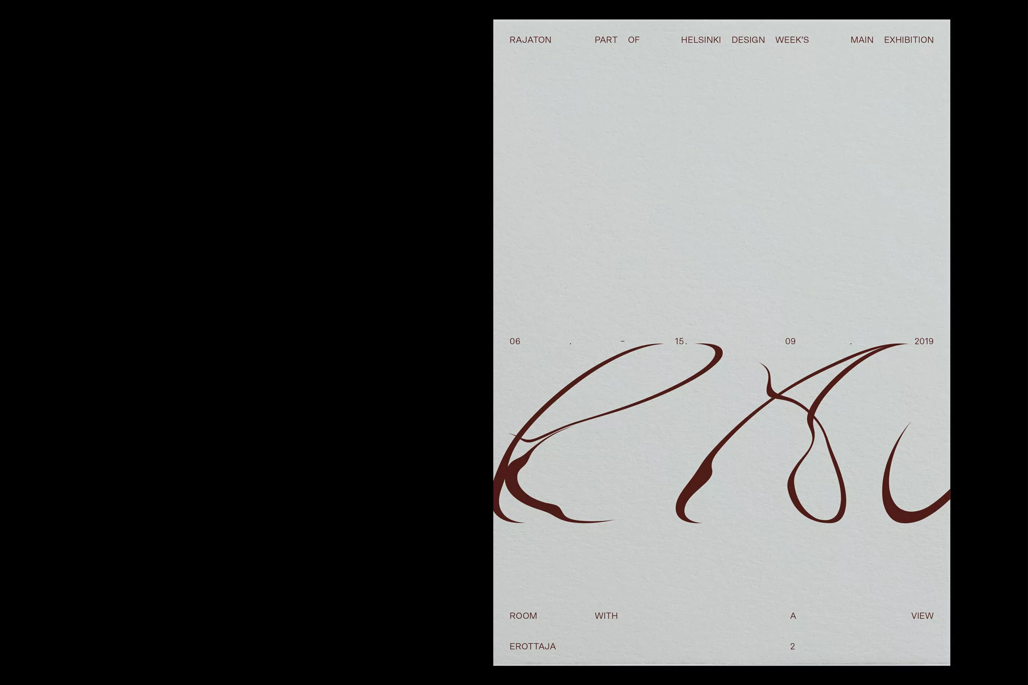 Promotional poster for the Rajaton Helsinki Design Week exhibition, featuring stylized text and exhibition details against a light grey background.