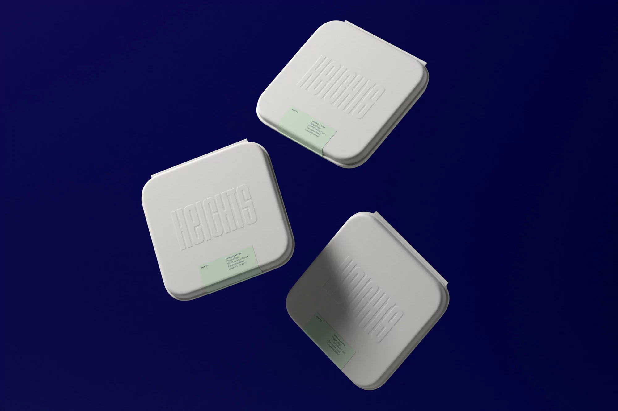 Three white Heights supplement boxes are arranged against a dark blue backdrop, each featuring the brand name and a product label.