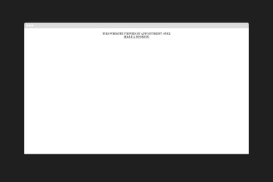 Minimalist website interface mockup showing centered serif text on a white browser window