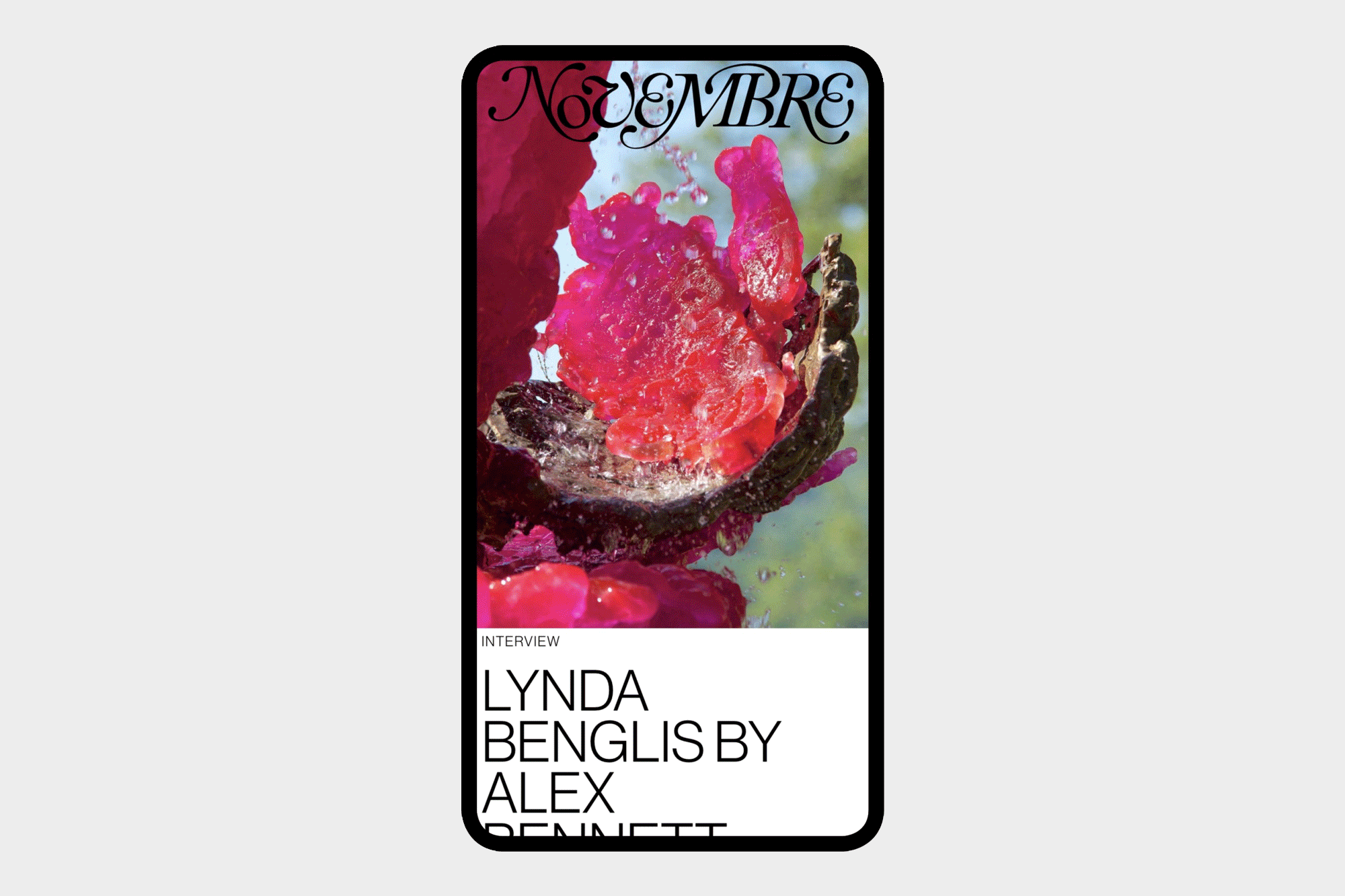 Magazine cover featuring a vibrant abstract coral formation in shades of pink, set against a blurred, bright background.