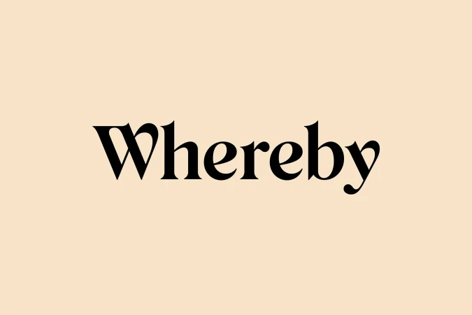 The word 'Whereby' is displayed in a serif typeface against a peach background, creating a simple and minimalist design.