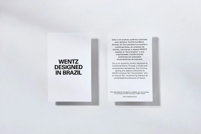 Two Wentz Design product information cards against a white background, featuring product details and brand messaging.