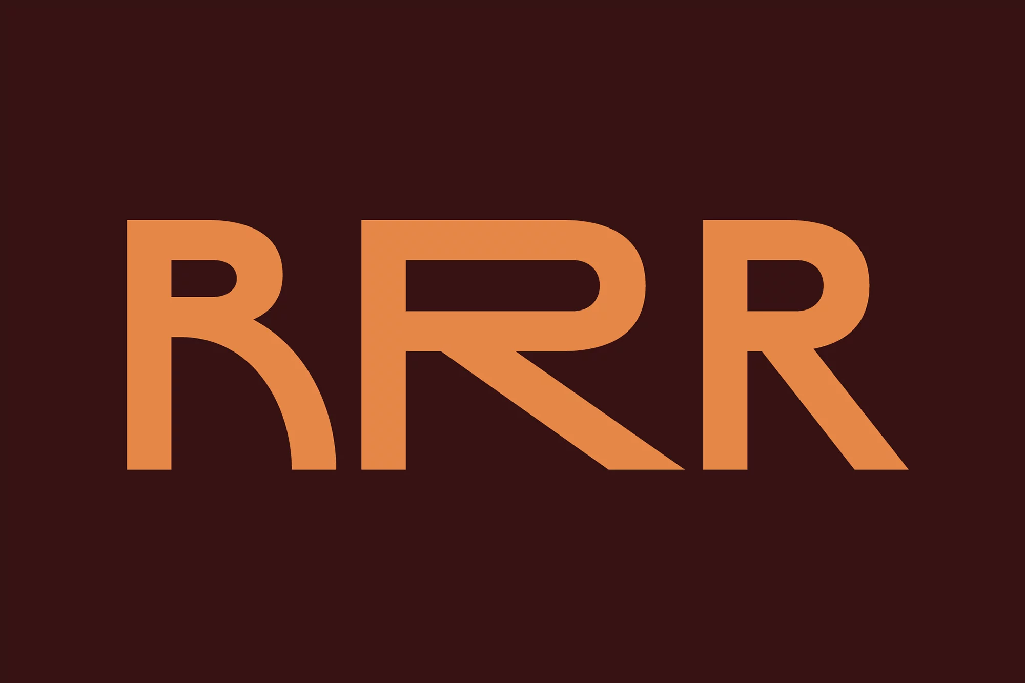 Bold orange uppercase typography spelling RRR centered against a solid dark brown background.