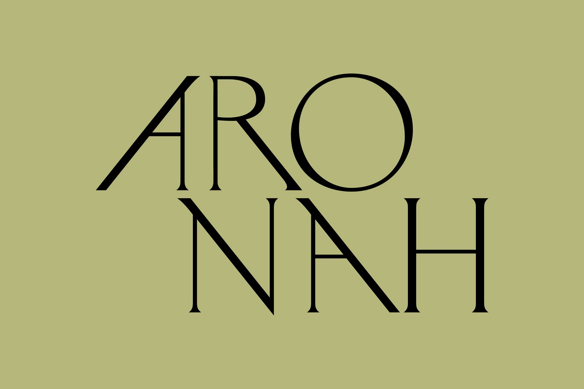 ARONAH text logo in black font set against a light olive green background. The logo is simple, modern, and minimalist.