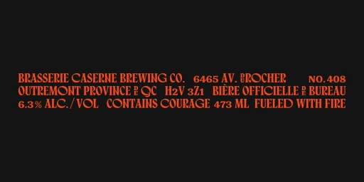 Orange typographic brand identity label text set against a dark background
