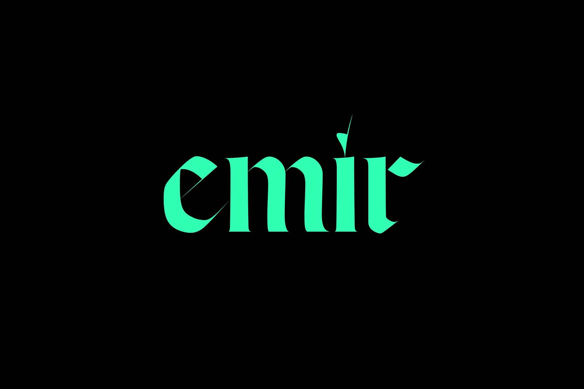 Graphic design featuring the word 'emir' in a custom, ornamental typeface against a solid black background for visual impact.