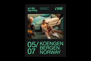 Poster design featuring a film set photo of a shirtless man sitting against a car with crew members around him on a dark background