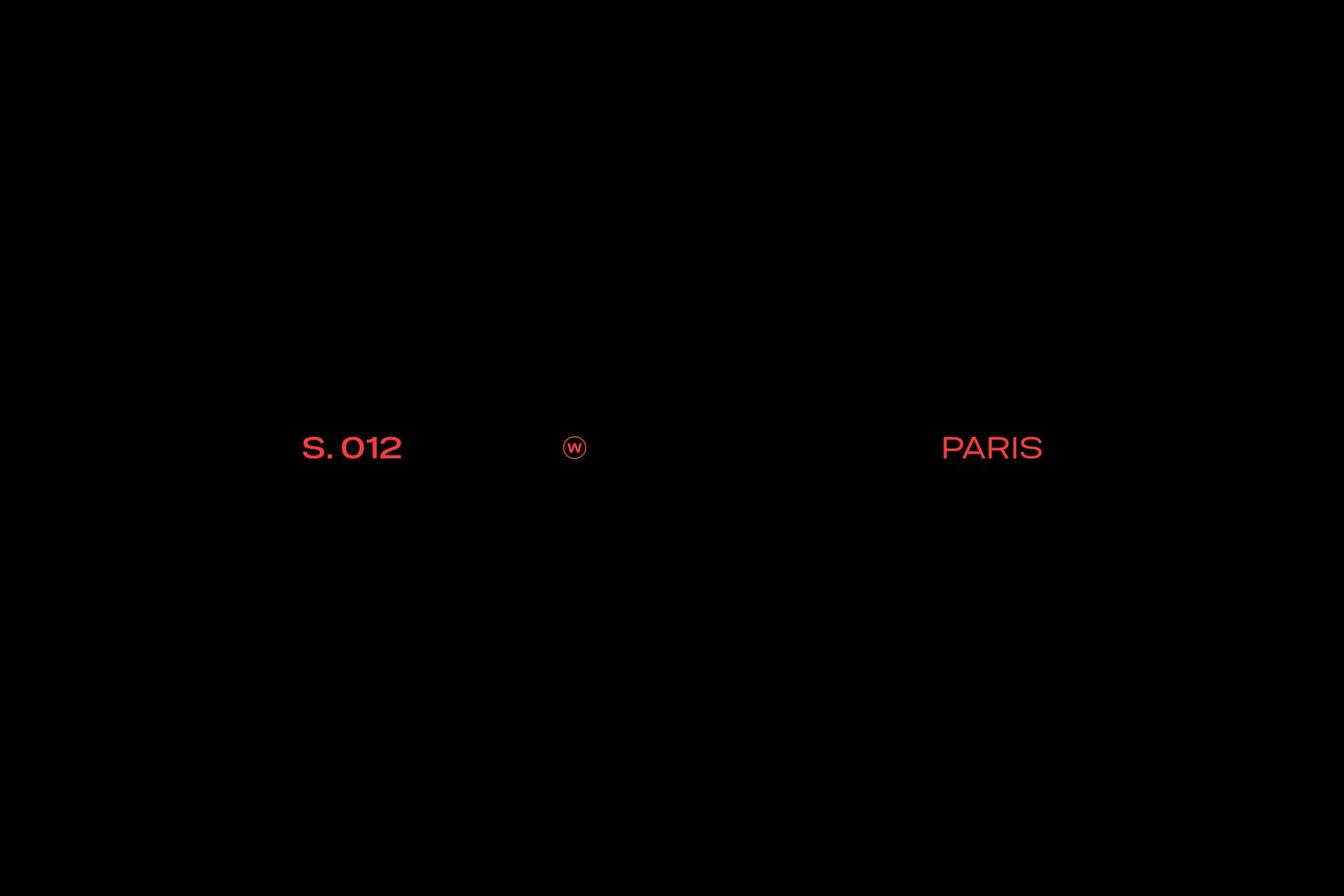Abstract image with S.012, a logo, and PARIS text, set against a black background, creating a minimalist composition with simple text elements.