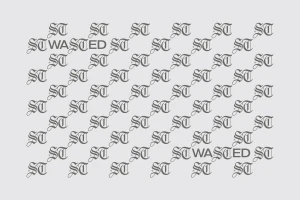 Wasted Paris brand identity graphic pattern featuring repeating gothic typography in grey on a light background