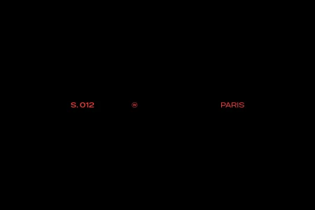 Minimalist red typographic branding elements reading S.012 and PARIS against a solid dark black background.