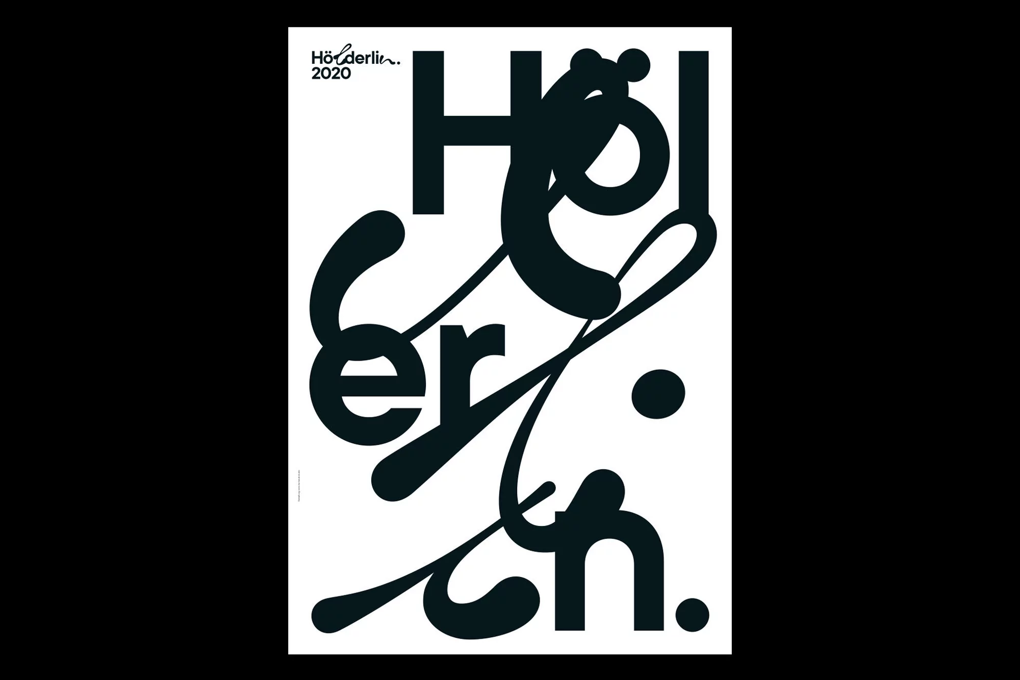 Abstract black-and-white graphic design with a large letter 'H' and script-like characters, set against a white background.