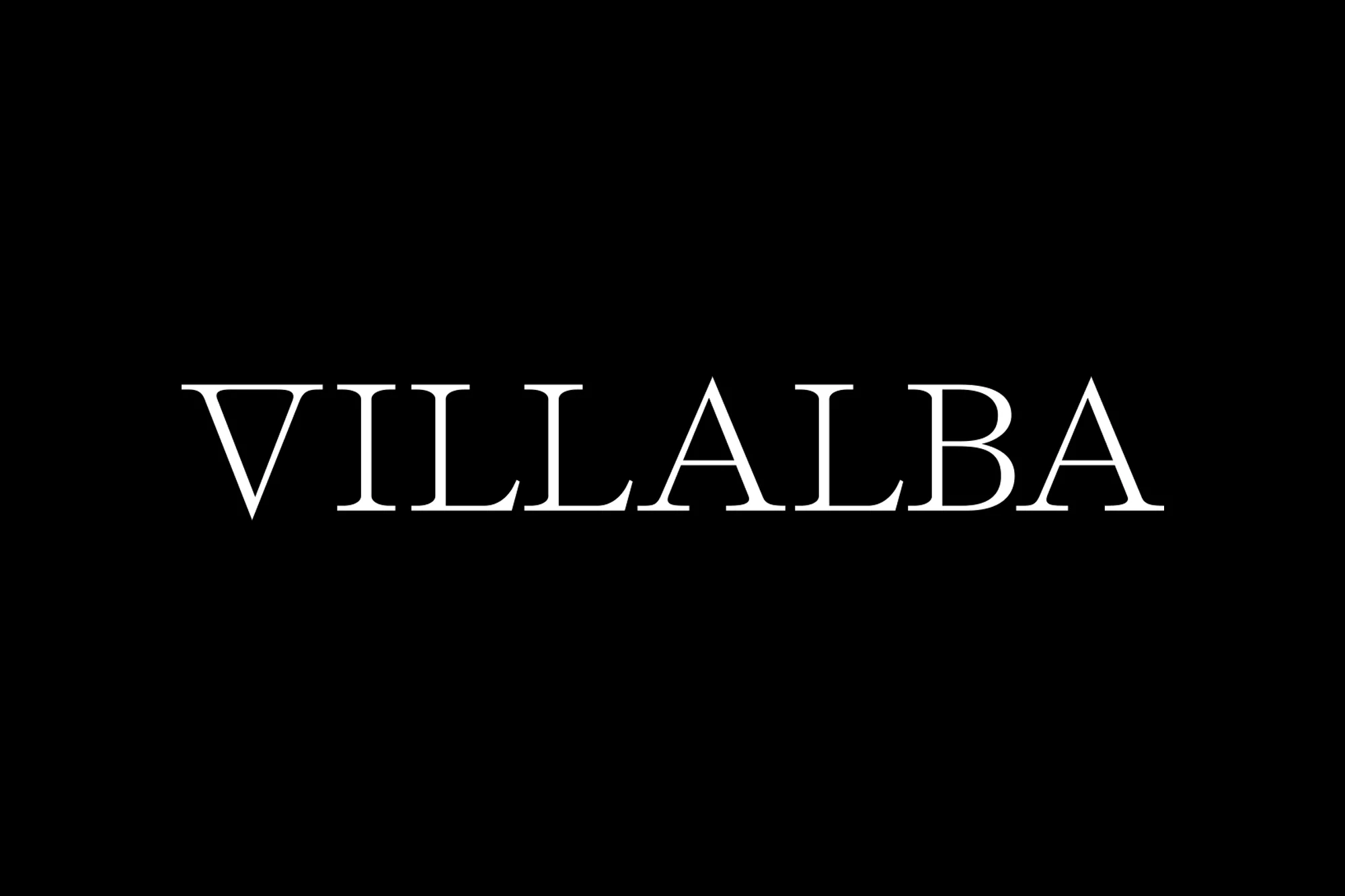 Text graphic with 'VILLALBA' in white, classic serif font centered on a black background, creating a sophisticated and minimalist design.